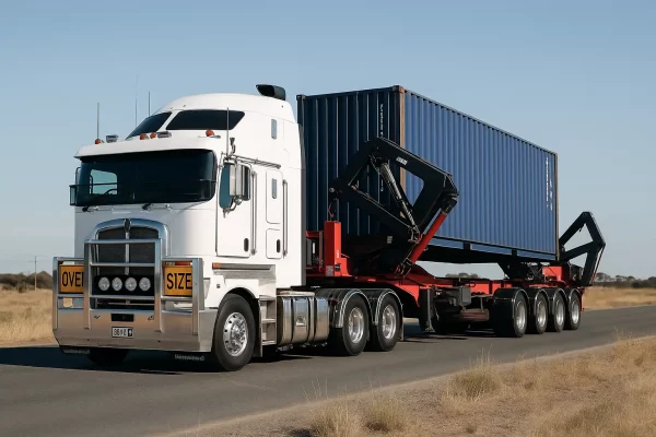 Side Loader Container Transport Side loader container transport truck carrying 40-foot freight container